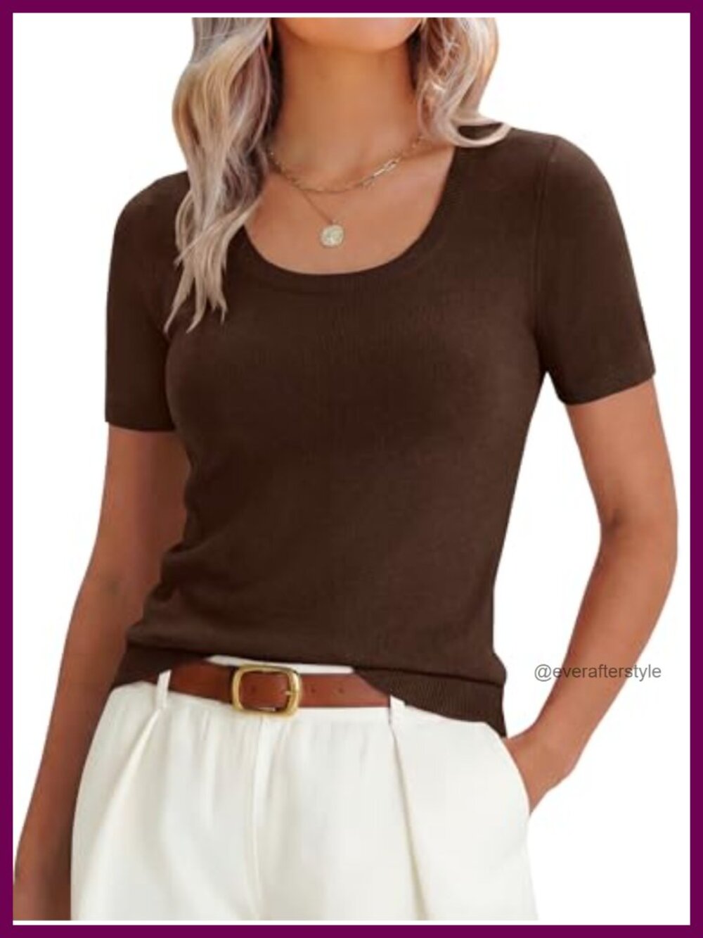Wool Blend Short Sleeve Scoop Neck Knit Sweater Slim Fit Pullover